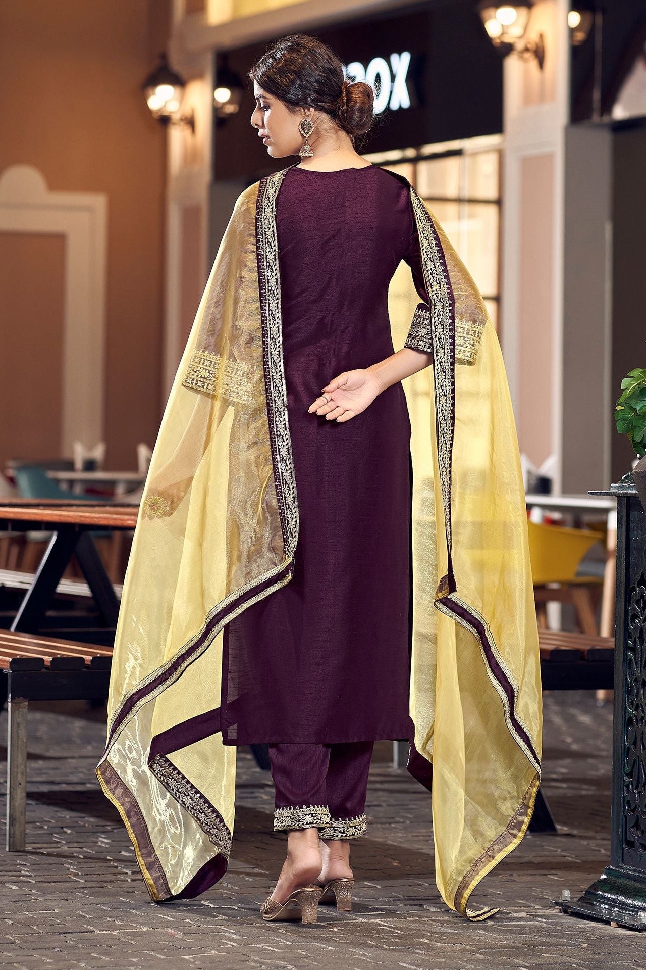 Silk Embroidery Straight Kurta Set With Dupatta