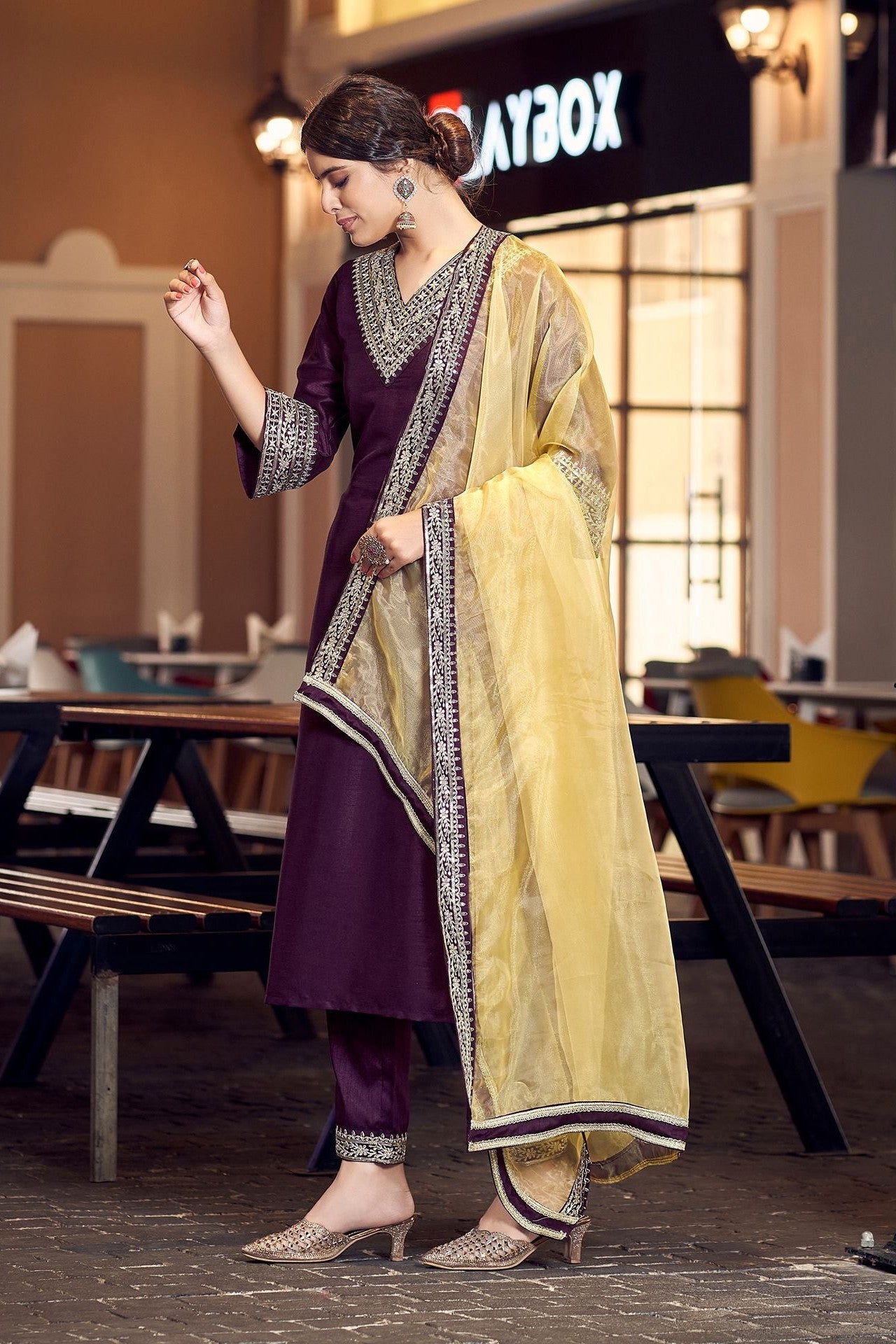 Silk Embroidery Straight Kurta Set With Dupatta