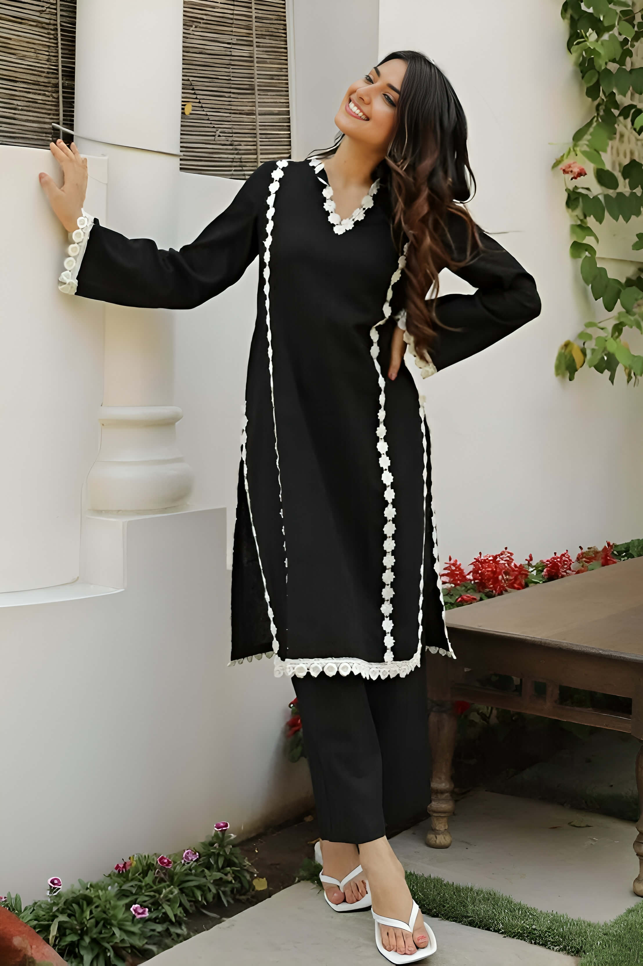 Pakistani Kurta with Pant Set (Black)