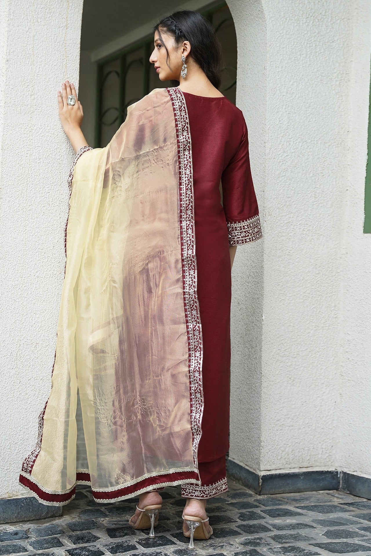 Silk Embroidery Straight Kurta Set With Dupatta