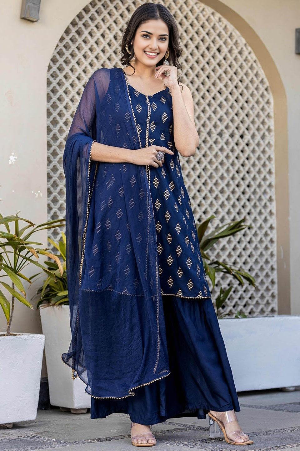 Women Ethnic Motifs Printed Regular Kurta with Palazzos & With Dupatta