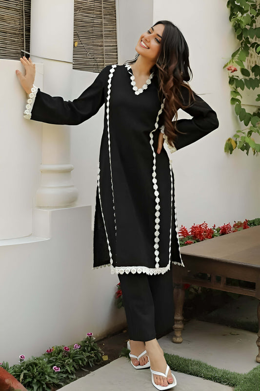 Pakistani Kurta with Pant Set (Black)