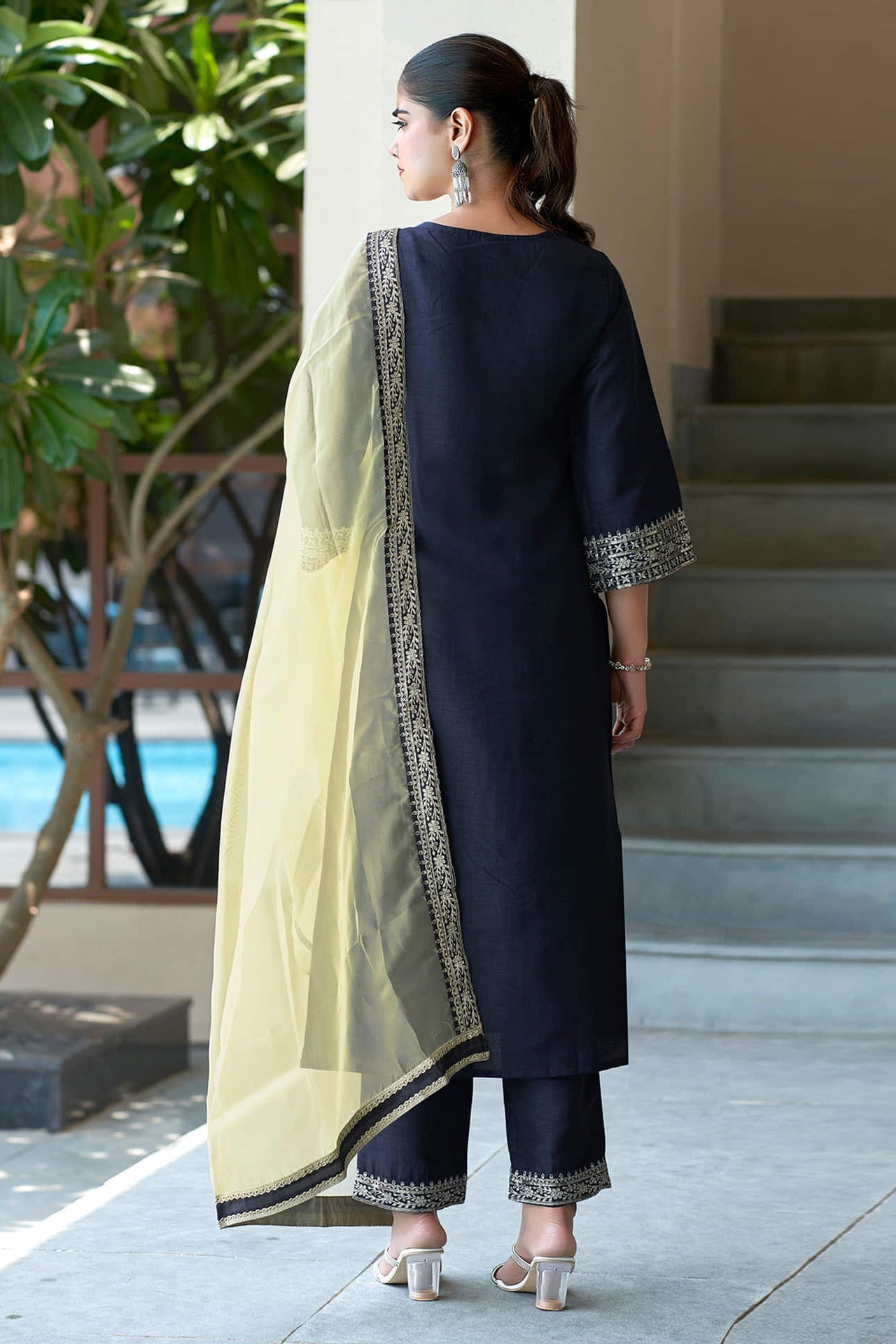 Silk Embroidery Straight Kurta Set With Dupatta