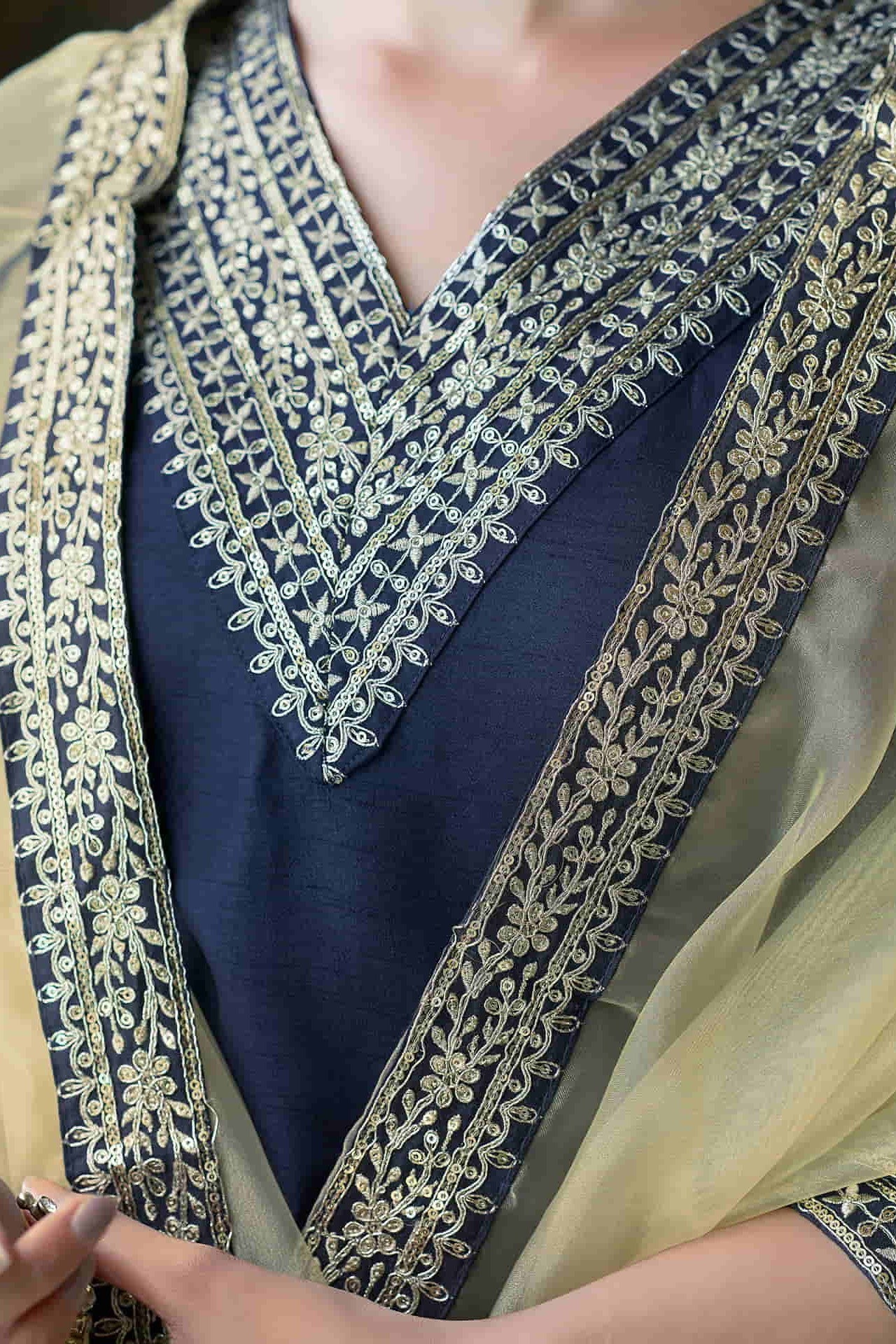 Silk Embroidery Straight Kurta Set With Dupatta