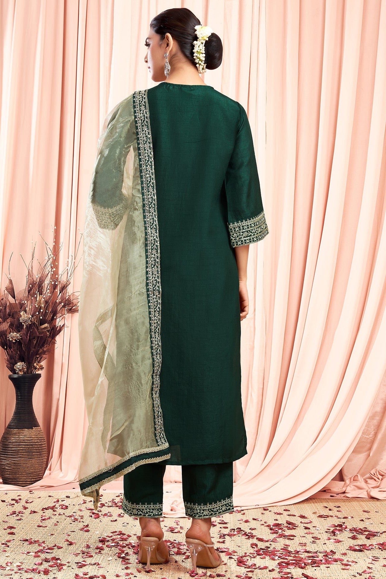 Silk Embroidery Straight Kurta Set With Dupatta