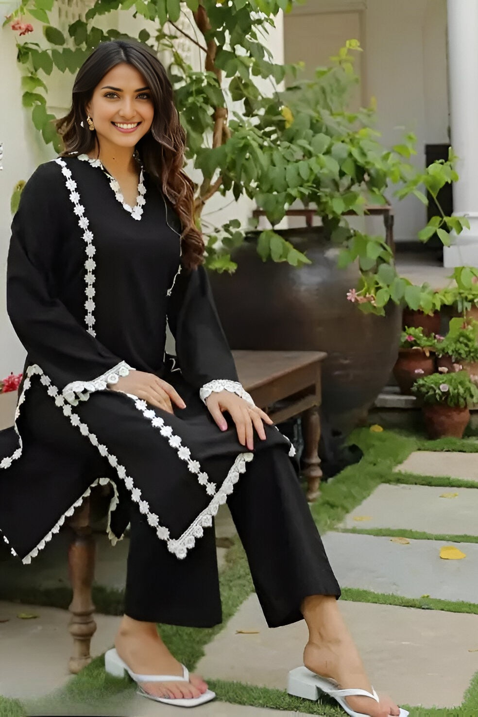 Pakistani Kurta with Pant Set (Black)